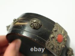 Old Berber Kabyle bracelet in horn, silver, and carved coral, set, 19th-20th century