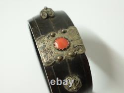 Old Berber Kabyle bracelet in horn, silver, and carved coral, set, 19th-20th century