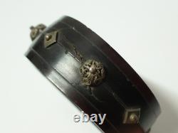 Old Berber Kabyle bracelet in horn, silver, and carved coral, set, 19th-20th century