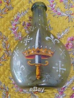 Old Bottle Eighteenth Enameled Crown Sword Cross Languedoc Object Royalist