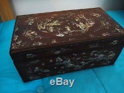 Old Box Wood Nacre Tonkin Vietnamese Chinese China Mother Of Pearl Box