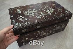 Old Box Wood Nacre Tonkin Vietnamese Chinese China Mother Of Pearl Box