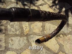 Old Cane With Metal, Leather And Brass System