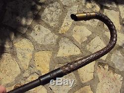 Old Cane With Metal, Leather And Brass System