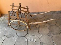 Old Double Children's Dog Cart in Wood Early 20th Century