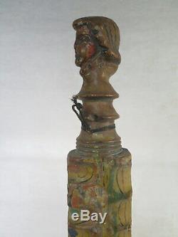 Old Element De Charette Sicilian Polychrome Wood Sculpt Popular Art