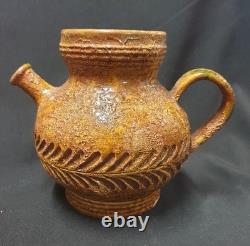 Old Glazed Stoneware Pitcher, Rosenthal Netter, Mid-20th Century Folk Art, 15 cm