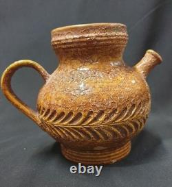 Old Glazed Stoneware Pitcher, Rosenthal Netter, Mid-20th Century Folk Art, 15 cm
