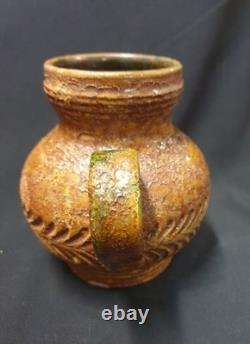 Old Glazed Stoneware Pitcher, Rosenthal Netter, Mid-20th Century Folk Art, 15 cm