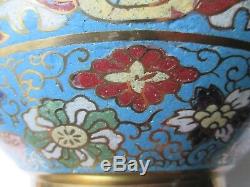 Old Great Cache Pot / Vase Bronze Enamel Chinese Chinese Chinese Turquoise