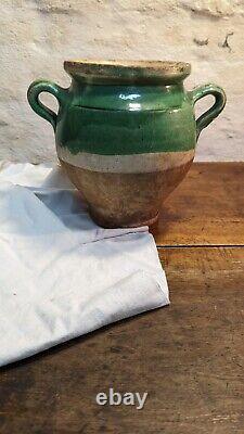 Old Green Glazed Earthenware Confit Pot