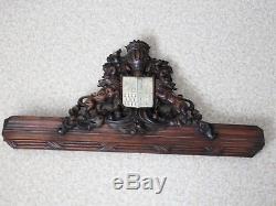 Old Heraldic Coat Of Arms Carved Wood And Horn -antique -collection