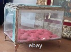 Old Large Brass Beveled Glass Napoleon III Wedding Casket