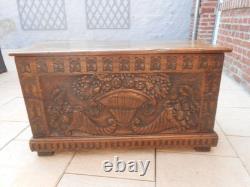 Old Large Carved Chest. 91 x 38 x 51