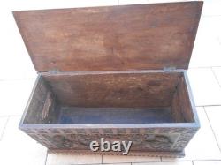 Old Large Carved Chest. 91 x 38 x 51