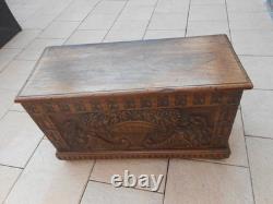 Old Large Carved Chest. 91 x 38 x 51
