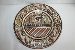 Old Large Glazed Dish 19 Th Century, Alsace Decoration Animals 39 CM