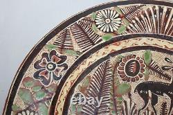 Old Large Glazed Dish 19 Th Century, Alsace Decoration Animals 39 CM