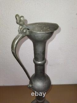 Old Large Tin Ewer with Crown Hallmark