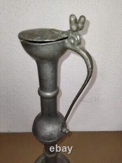 Old Large Tin Ewer with Crown Hallmark