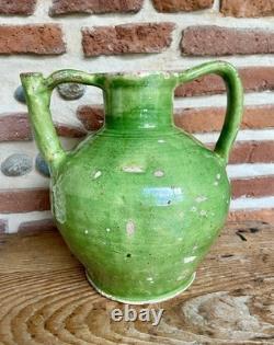 Old Orjol Jug Boat Terracotta Glazed Green 19th Century