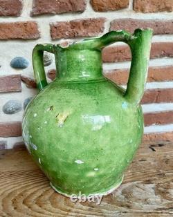 Old Orjol Jug Boat Terracotta Glazed Green 19th Century