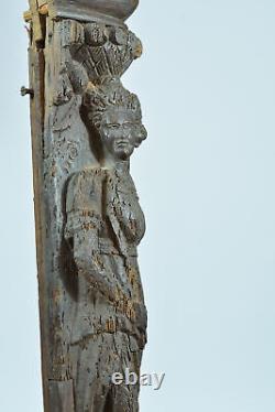 Old Pair Of Caryatides 16th Renaissance Wood Carved Women Juniper Eagle