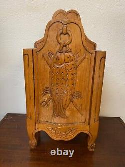 Old Provençal Flour Box Carved Wooden Fish and Trident Flour Box