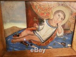 Old Religious Fixed Under Glass S Xviii, XIX S, Fixed Glass Painting