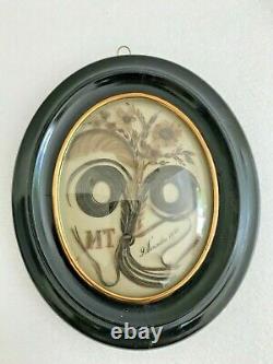 Old Reliquary Frame Wood Hair Blackci Glass Bombed Dated 1920 Mt
