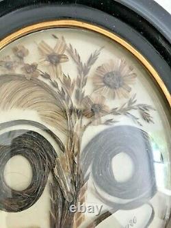 Old Reliquary Frame Wood Hair Blackci Glass Bombed Dated 1920 Mt