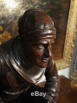 Old Statues Breton Marine Signed M. Fouillen Carved Wood Of 1932