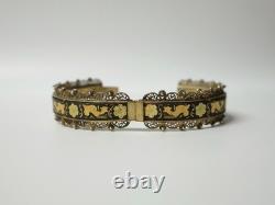 Old Toledo damascened gold and filigree silver bracelet, 20th century