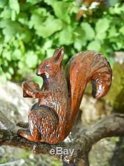 Old Tree Branch And Squirrel Carved Wood, Folk Art Decorative Object