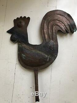 Old Weather Vane Rooster Bell Church Copper Folk Art
