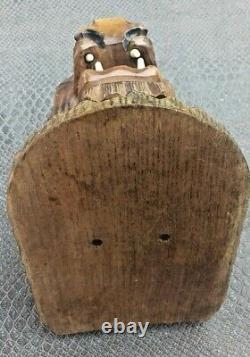 Old Wood Carved Wooden Lion Cigarette Box Black Drill