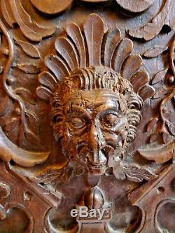 Old Wood Panel Carved Style High Epoque Decor Head Of Grotesque