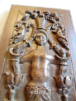 Old Wood Panel Carved Style High Epoque Decor Woman And Vegetations