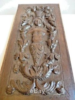 Old Wood Panel Carved Style High Epoque Decor Woman And Vegetations