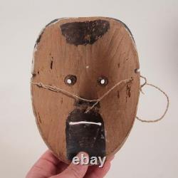 Old carved wooden Kagura or Dengaku mask, antique folk art object