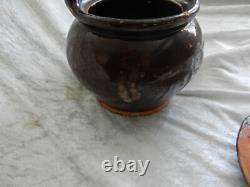 Old dinner holder glazed pottery terracotta Folk Art / Sarthe