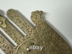 Old large Judaica Khamsa in gilded brass, Morocco, authentic ethnic, 19th century