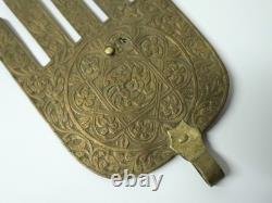 Old large Judaica Khamsa in gilded brass, Morocco, authentic ethnic, 19th century