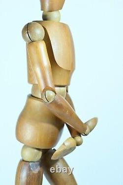 Old large painter's studio mannequin 1950 patinated wood 89 cm articulated