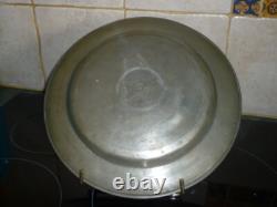 Old large round deep pewter platter with cardinal hallmark, 29 cm, 1.1 kg
