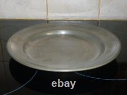 Old large round deep pewter platter with cardinal hallmark, 29 cm, 1.1 kg