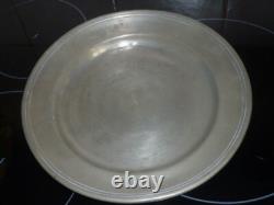 Old large round deep pewter platter with cardinal hallmark, 29 cm, 1.1 kg