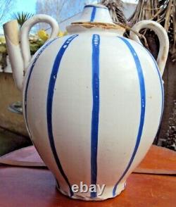 Old large white and blue glazed jug 19th century