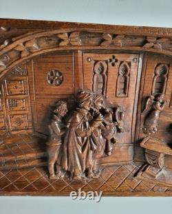 Old oak bas-relief, carved wooden panel, 19th century
