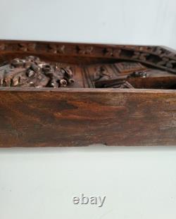 Old oak bas-relief, carved wooden panel, 19th century